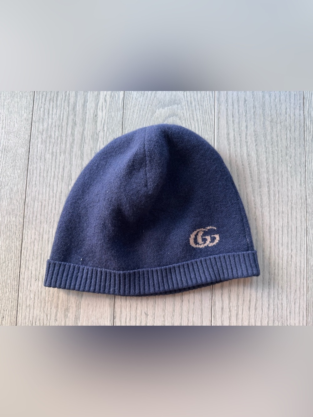Gucci Dark Blue Wool GG Logo Beanie